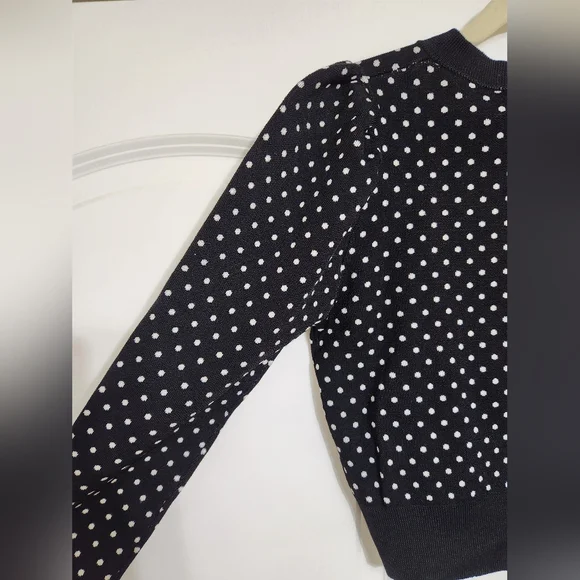 Zara Black Knit Cardigan with White Polka Dots. Size Medium - Picture 5 of 9